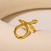Minimalist Stainless Steel Ring With 18K Gold Double Water Drop Line Asymmetric Geometric Design Electroplated