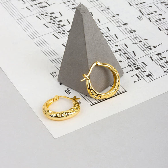 Minimalist Sterling Silver Geometric Earrings With Hammered Texture Distinctive Cool Style All Match Silver Earrings