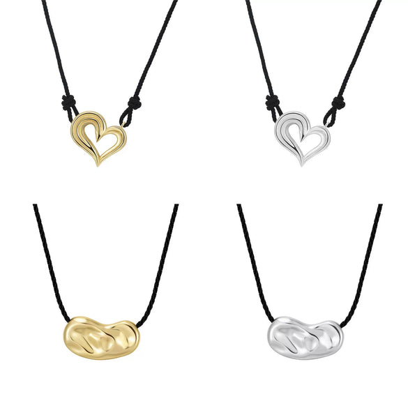 Minimalist Sterling Silver Geometric Necklace With Cotton Rope Chain Electroplating Design