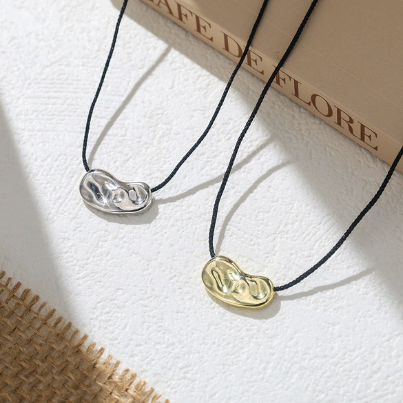 Minimalist Sterling Silver Geometric Necklace With Cotton Rope Chain Electroplating Design