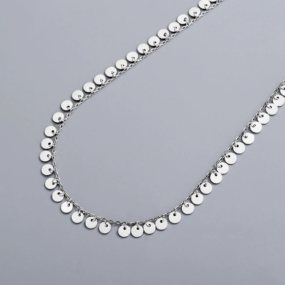 Minimalist 925 Sterling Silver Geometric Round Tassel Necklace With Electroplated Cross Chain Collarbone Jewelry For Women