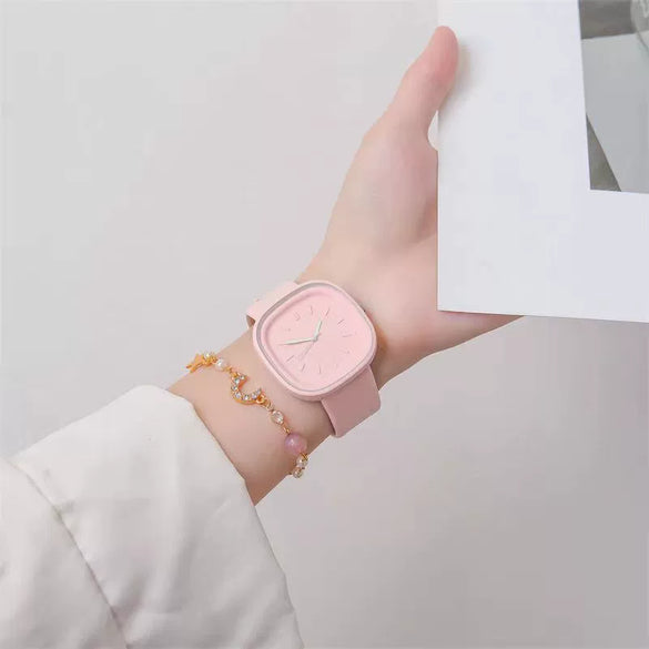 Minimalist Style Plastic Square Girl's Watch With Stainless Steel Pin Buckle And Plastic Mirror