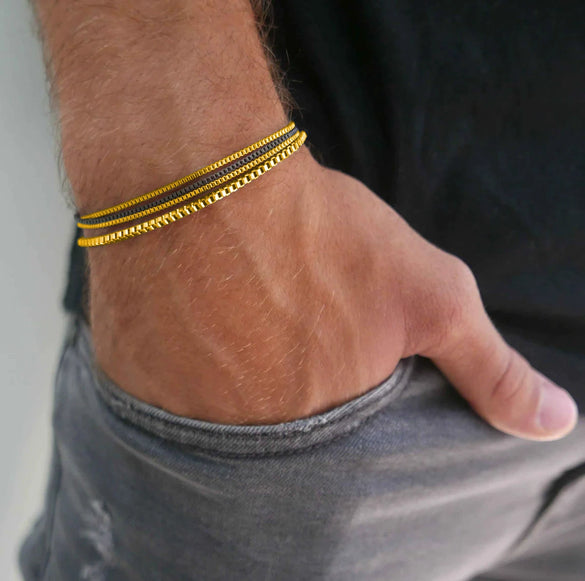 Minimalist Style Stainless Steel Geometric Box Chain Bracelet Set Jewelry With Electroplating
