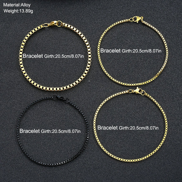 Minimalist Style Stainless Steel Geometric Box Chain Bracelet Set Jewelry With Electroplating