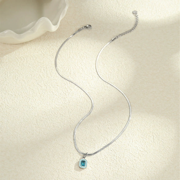 Minimalist Style Stainless Steel Necklace Inlaid With Colorful Zircon Geometric Electroplated Women's Clavicle Chain