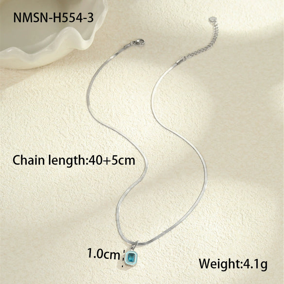 Minimalist Style Stainless Steel Necklace Inlaid With Colorful Zircon Geometric Electroplated Women's Clavicle Chain