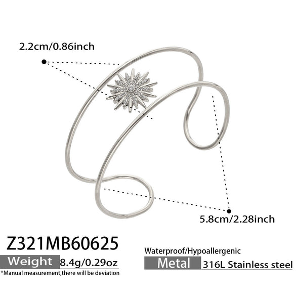 Minimalist Sunshaped Threelayer Interwoven Open Bracelet For Women Stainless Steel Zircon Inlaid 18K Gold Plated Jewelry
