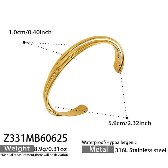 Minimalist Sunshaped Threelayer Interwoven Open Bracelet For Women Stainless Steel Zircon Inlaid 18K Gold Plated Jewelry