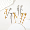 Minimalist Symmetrical Tassel Zircon Heart Shaped Stud Earrings In Stainless Steel With Vacuum Electroplating For Women