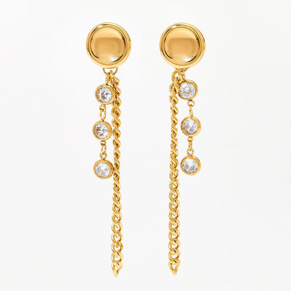 Minimalist Symmetrical Tassel Zircon Heart Shaped Stud Earrings In Stainless Steel With Vacuum Electroplating For Women