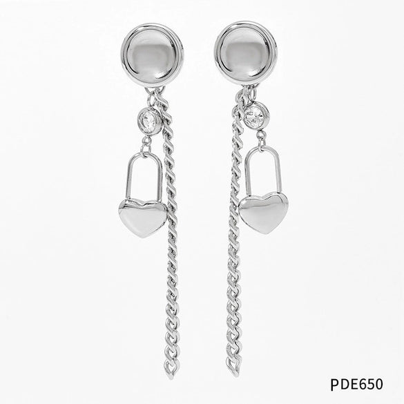 Minimalist Symmetrical Tassel Zircon Heart Shaped Stud Earrings In Stainless Steel With Vacuum Electroplating For Women