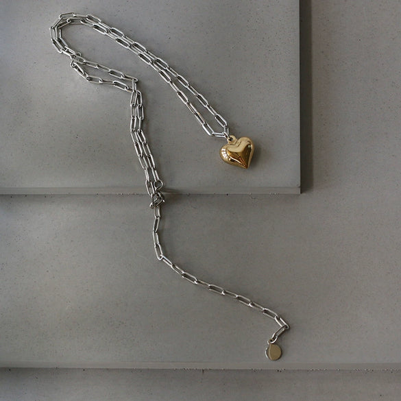 Minimalist Titanium Steel Heart Pendant Necklace With Contrasting Colors And Gold Plated Finish Mid Length Chain