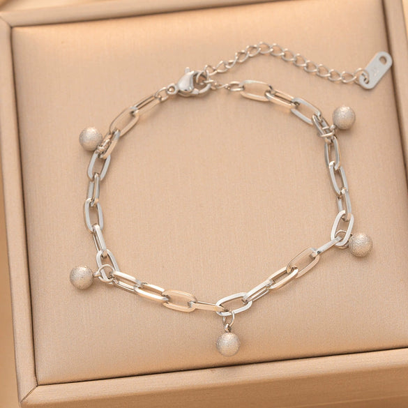 Minimalist Titanium Steel U Shaped Bead Pendant Bracelet For Women With Real Gold Plating And Cuban Chain