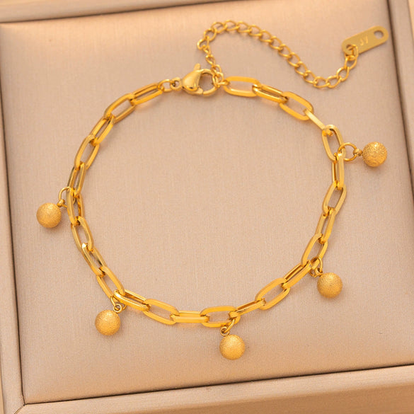 Minimalist Titanium Steel U Shaped Bead Pendant Bracelet For Women With Real Gold Plating And Cuban Chain