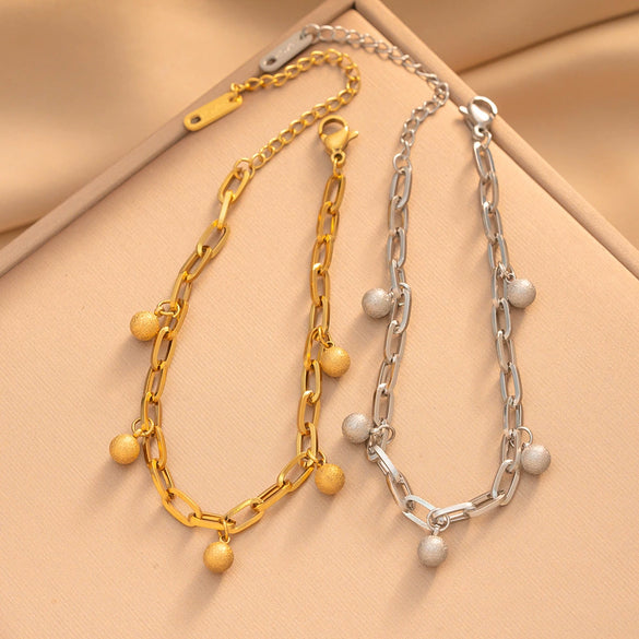 Minimalist Titanium Steel U Shaped Bead Pendant Bracelet For Women With Real Gold Plating And Cuban Chain