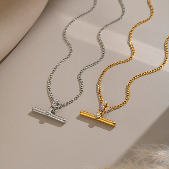 Minimalist Tshaped Stainless Steel Pendant Necklace With 18K Gold Pvd Plating Flash Ochain And Lobster Clasp