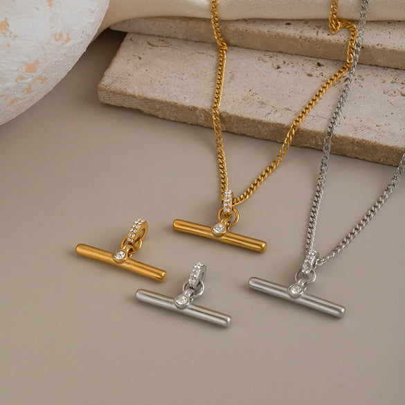 Minimalist Tshaped Stainless Steel Pendant Necklace With 18K Gold Pvd Plating Flash Ochain And Lobster Clasp