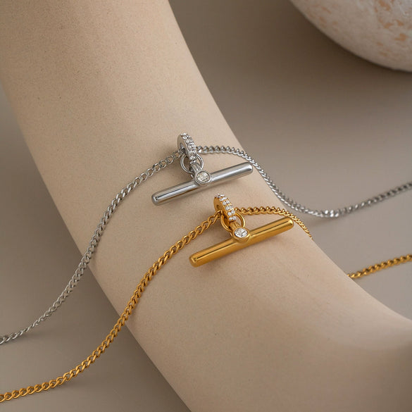Minimalist Tshaped Stainless Steel Pendant Necklace With 18K Gold Pvd Plating Flash Ochain And Lobster Clasp