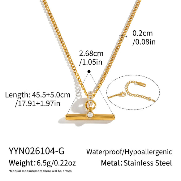 Minimalist Tshaped Stainless Steel Pendant Necklace With 18K Gold Pvd Plating Flash Ochain And Lobster Clasp