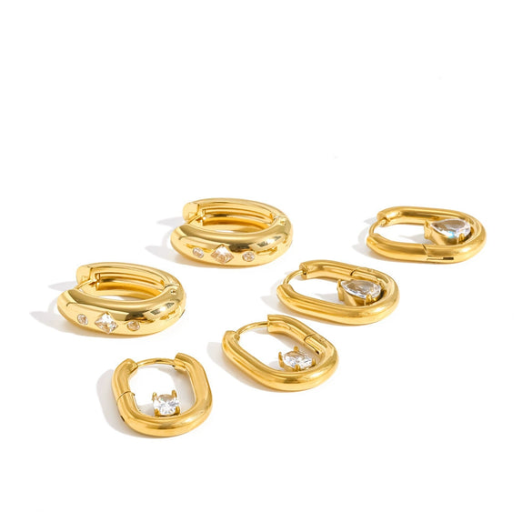 Minimalist U Shaped Stainless Steel Earrings With Zircon Inlay And Vacuum Gold Plated Geometric Design For Women