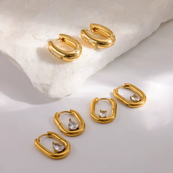 Minimalist U Shaped Stainless Steel Earrings With Zircon Inlay And Vacuum Gold Plated Geometric Design For Women