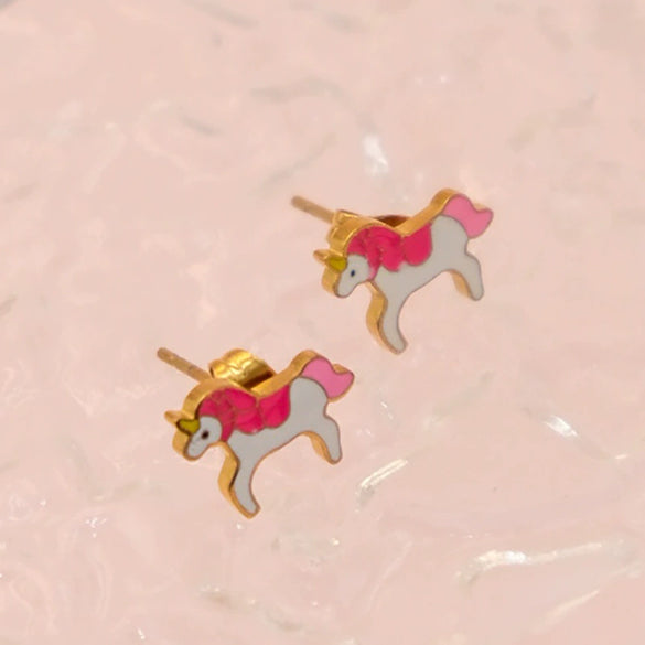 Minimalist Unicorn Stainless Steel Earrings With Bow Tie Pattern And Electroplating Treatment
