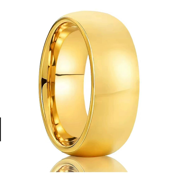 Minimalist Unisex Couple Rings In Tungsten Steel With Curved Surface And Gold Electroplated Finish