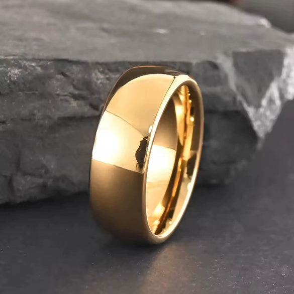 Minimalist Unisex Couple Rings In Tungsten Steel With Curved Surface And Gold Electroplated Finish