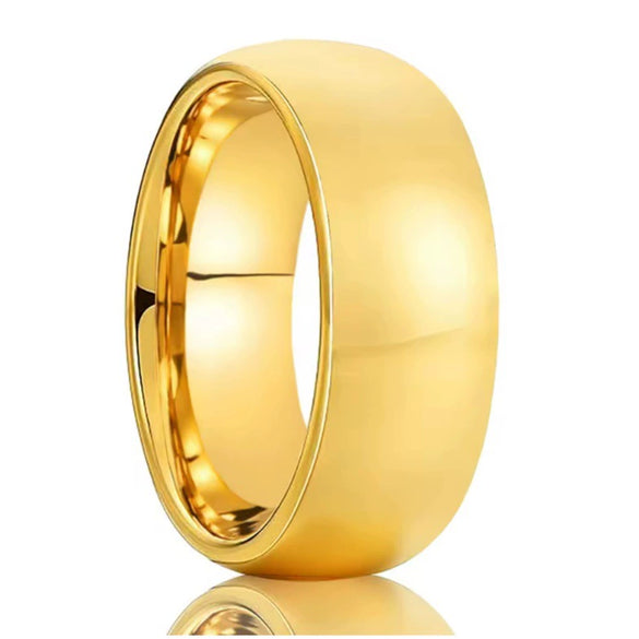 Minimalist Unisex Couple Rings In Tungsten Steel With Curved Surface And Gold Electroplated Finish