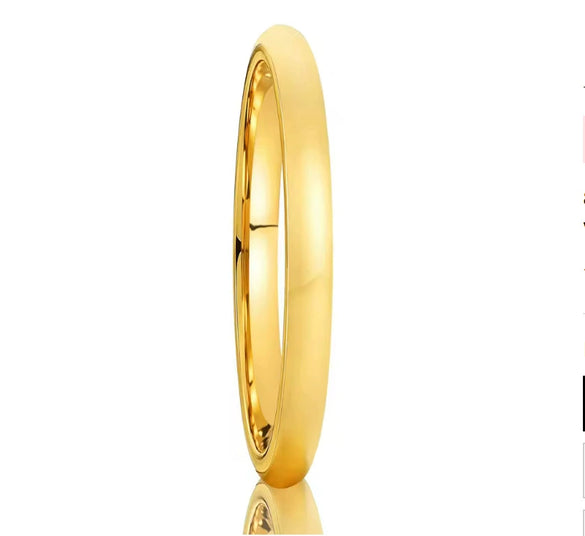 Minimalist Unisex Couple Rings In Tungsten Steel With Curved Surface And Gold Electroplated Finish