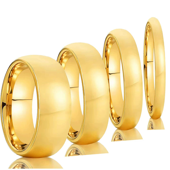 Minimalist Unisex Couple Rings In Tungsten Steel With Curved Surface And Gold Electroplated Finish