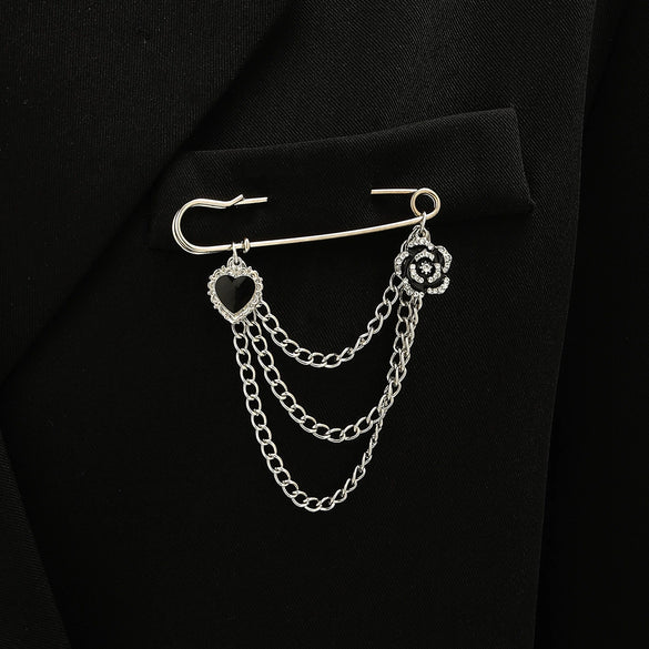 Minimalist Unisex Punk Hip Hop Heart Shaped Alloy Brooch With Paperclip Chain And Electroplating Process