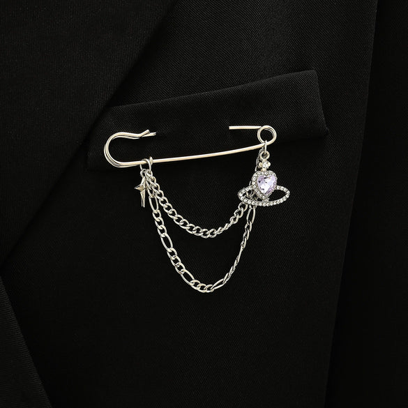 Minimalist Unisex Punk Hip Hop Heart Shaped Alloy Brooch With Paperclip Chain And Electroplating Process