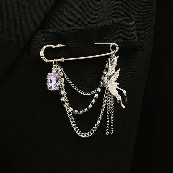 Minimalist Unisex Punk Hip Hop Heart Shaped Alloy Brooch With Paperclip Chain And Electroplating Process