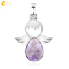 Minimalist Water Drop Angel Pendant Necklace Natural Crystal Stone And Electroplated Alloy Jewelry For Women