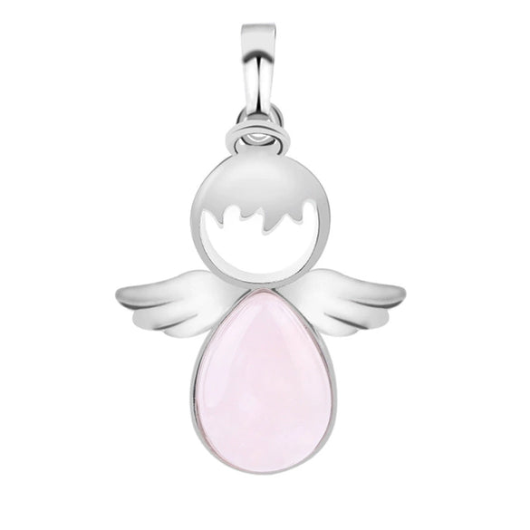 Minimalist Water Drop Angel Pendant Necklace Natural Crystal Stone And Electroplated Alloy Jewelry For Women