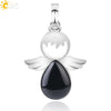 Minimalist Water Drop Angel Pendant Necklace Natural Crystal Stone And Electroplated Alloy Jewelry For Women