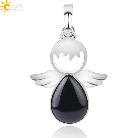 Minimalist Water Drop Angel Pendant Necklace Natural Crystal Stone And Electroplated Alloy Jewelry For Women