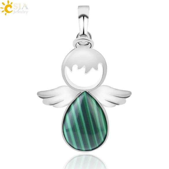 Minimalist Water Drop Angel Pendant Necklace Natural Crystal Stone And Electroplated Alloy Jewelry For Women
