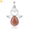 Minimalist Water Drop Angel Pendant Necklace Natural Crystal Stone And Electroplated Alloy Jewelry For Women