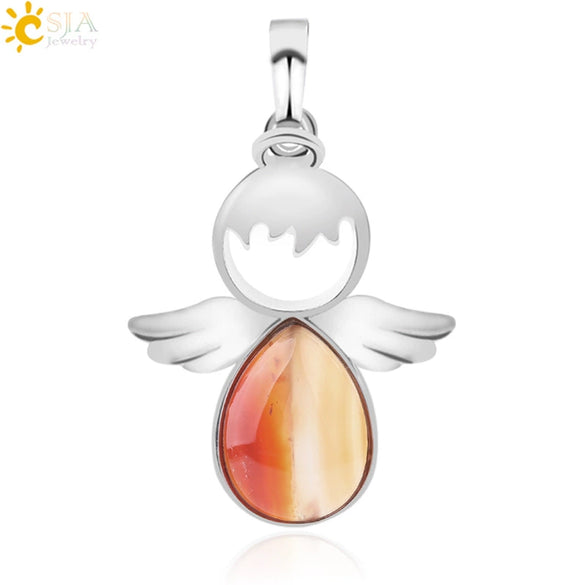 Minimalist Water Drop Angel Pendant Necklace Natural Crystal Stone And Electroplated Alloy Jewelry For Women