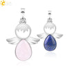 Minimalist Water Drop Angel Pendant Necklace Natural Crystal Stone And Electroplated Alloy Jewelry For Women