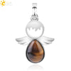 Minimalist Water Drop Angel Pendant Necklace Natural Crystal Stone And Electroplated Alloy Jewelry For Women