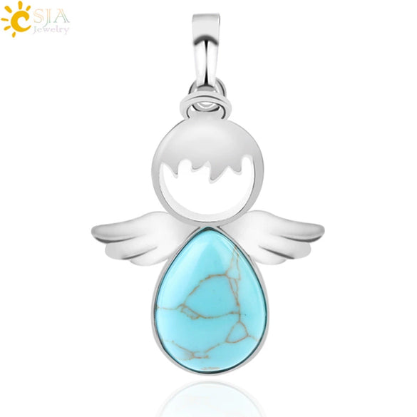 Minimalist Water Drop Angel Pendant Necklace Natural Crystal Stone And Electroplated Alloy Jewelry For Women