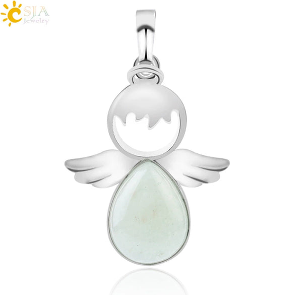 Minimalist Water Drop Angel Pendant Necklace Natural Crystal Stone And Electroplated Alloy Jewelry For Women