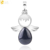 Minimalist Water Drop Angel Pendant Necklace Natural Crystal Stone And Electroplated Alloy Jewelry For Women