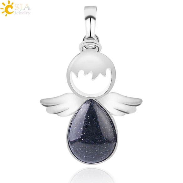 Minimalist Water Drop Angel Pendant Necklace Natural Crystal Stone And Electroplated Alloy Jewelry For Women