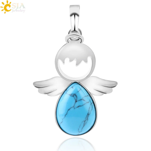 Minimalist Water Drop Angel Pendant Necklace Natural Crystal Stone And Electroplated Alloy Jewelry For Women