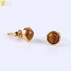 Minimalist Women's Natural Stone Earrings With Multicolor Convex Bean Design And Diamond Accent