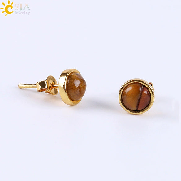 Minimalist Women's Natural Stone Earrings With Multicolor Convex Bean Design And Diamond Accent